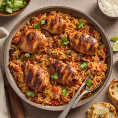 jambalaya rice and jerk chicken