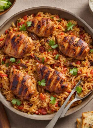 jambalaya rice and jerk chicken