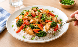 Simple Chicken Stir Fry Recipe with Rice and Vegetables