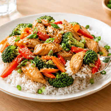 Simple Chicken Stir Fry Recipe with Rice and Vegetables